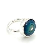 Small Circle Ring in Mint Green, Turquoise, and Steel Blue Glass and Sterling Silver US Sizes 4.75, 6.25, 6.75, and 8.5