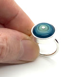 Small Circle Ring in Mint Green, Turquoise, and Steel Blue Glass and Sterling Silver US Sizes 4.75, 6.25, 6.75, and 8.5