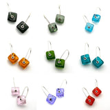 Cube Latch Earrings in Glass and Sterling Silver - Choice of Colors Including Clear