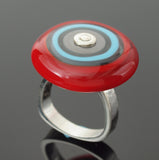 Handmade Large Cocktail  Ring in Gray, Turquoise, and Red - US Size 5.5