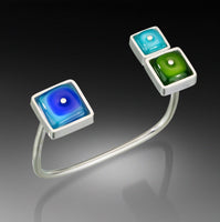 Double Sided Silver Cuff Bracelet, Turquoise, Green, Blue, triple square cuff