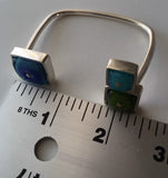 Double Sided Silver Cuff Bracelet, Turquoise, Green, Blue, triple square cuff