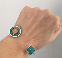 Cuff Bracelet in Orange and Turquoise Modern Art Glass
