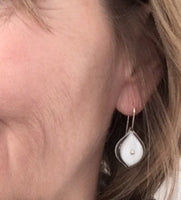 Leaf Dangle Earrings in White Glass and Sterling Silver