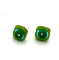 Teal and Green Stud Earrings - Glass and Silver Square Stud Earrings