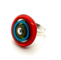 Handmade Large Cocktail  Ring in Gray, Turquoise, and Red - US Size 5.5