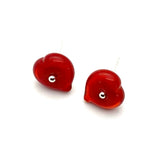 Glass Heart Stud Earrings in Red Glass and Silver