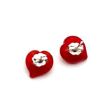 Glass Heart Stud Earrings in Red Glass and Silver