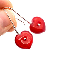 Long Heart Earrings in red glass