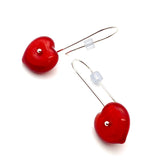 Long Heart Earrings in red glass