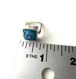Square Ring in Turquoise and Blue Glass and Sterling Silver Framed Square Band US Size 5.5