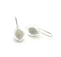 Leaf Dangle Earrings in White Glass and Sterling Silver