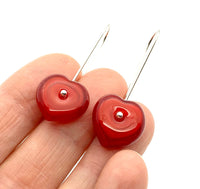 Long Heart Earrings in red glass