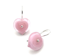 Short Medium Heart Earrings in Pink Glass and Sterling Silver