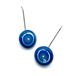 Long Earrings in Turquoise, Blue, and Steel Blue Glass and Sterling Silver