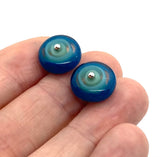 Circle Stud Earrings in Mint Green, Turquoise, and Steel Blue Glass and Sterling Silver