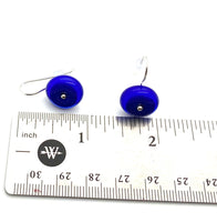 Small Circle Dangle Earrings in Intense Blue Glass and Sterling Silver