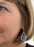 Long Modern Raindrop Earrings in Turquoise, Blue, and Steel Blue Glass and Sterling Silver