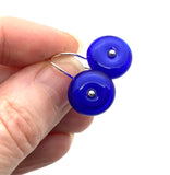 Small Circle Dangle Earrings in Intense Blue Glass and Sterling Silver