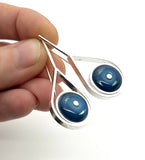 Long Modern Raindrop Earrings in Turquoise, Blue, and Steel Blue Glass and Sterling Silver
