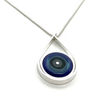 Modern Raindrop Necklace in Violet, Turquoise, and Gray Glass and Sterling Silver