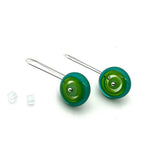 Long Dangle Earrings in Green and Teal Glass and Sterling Silver