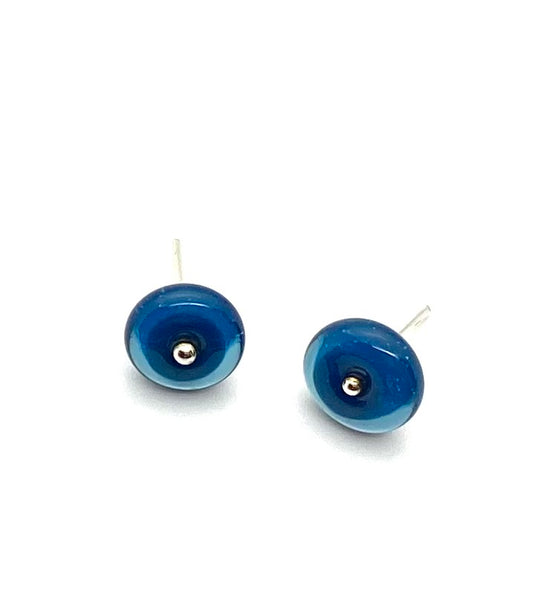 Small Circle Stud Earrings in Steel Blue