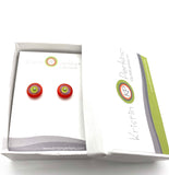 Circle Stud Earrings in Orange, Lavender, and Lime Green Glass and Sterling Silver