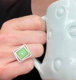 Medium Offset Square in Square Ring in Mint Glass and Sterling Silver US size 6