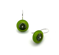 Short  Dangle Earrings in Green and Gray Glass and Sterling Silver