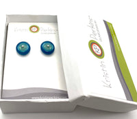 Circle Stud Earrings in Mint Green, Turquoise, and Steel Blue Glass and Sterling Silver