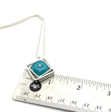 Small Offset Square Necklace in Turquoise Aqua Glass and Sterling Silver