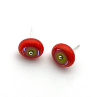 Circle Stud Earrings in Orange, Lavender, and Lime Green Glass and Sterling Silver