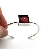 Red Heart in Oxidized Silver Box Cuff Bracelet