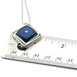 Medium Offset Square Necklace in Shades of Blue Glass and Sterling Silver