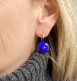 Small Circle Dangle Earrings in Intense Blue Glass and Sterling Silver