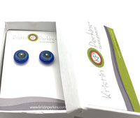 Circle Stud Earrings in Gray, Turquoise, and Violet Glass and Sterling Silver