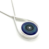 Modern Raindrop Necklace in Violet, Turquoise, and Gray Glass and Sterling Silver
