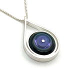 Modern Raindrop Necklace in Violet Lavender, Mint Green, and Deep Bottle Green Glass and Sterling Silver
