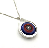 Modern Raindrop Necklace in Red Orange, Violet Lavender, and Gray Glass and Sterling Silver