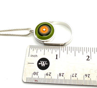 Oblong Circle Necklace in Orange, Green, and Gray Glass and Sterling Silver