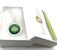 Medium Modern Raindrop Necklace in Mint Green, Green, and Teal Glass and Sterling Silver