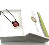 Red Heart Square Necklace in Oxidized Sterling Silver