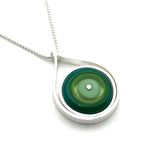 Medium Modern Raindrop Necklace in Mint Green, Green, and Teal Glass and Sterling Silver