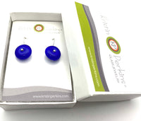 Small Circle Dangle Earrings in Intense Blue Glass and Sterling Silver