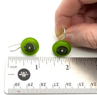 Short  Dangle Earrings in Green and Gray Glass and Sterling Silver