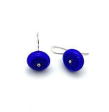 Small Circle Dangle Earrings in Intense Blue Glass and Sterling Silver