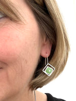 Offset Square Dangle Earrings with Mint Green Glass and Sterling Silver