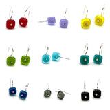 Tiny Square Dangle Earrings in Glass (Choice of Colors) and Sterling Silver