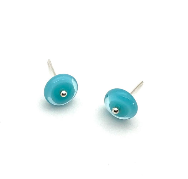 Round turquoise stud earrings (small) - sterling silver - Sunrise Drum